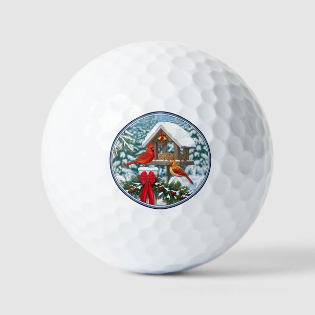 Cardinals and Christmas Bird Feeder Golf Balls (Front)