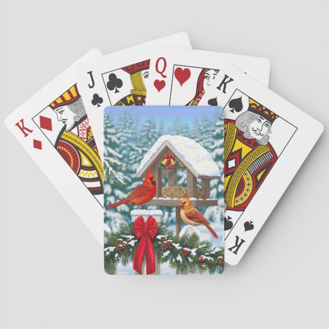 Cardinals and Christmas Bird Feeder Playing Cards (Back)