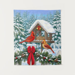 Cardinals and Christmas Bird Feeder Tapestry