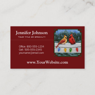 Cardinals and Christmas Lights Red Business Card