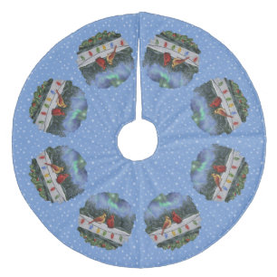 Cardinals and Christmas Lights Winter Snow Fleece Tree Skirt