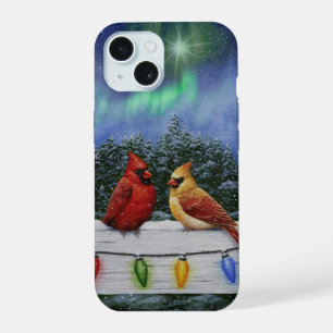 Cardinals and Christmas Lights Winter Snow iPhone 15 Case