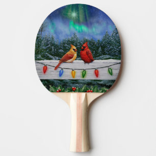 Cardinals and Christmas Lights Winter Snow Ping Pong Paddle