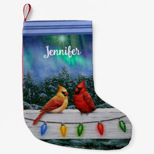 Cardinals and Christmas Lights Winter Snow Small Christmas Stocking