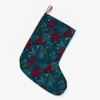 Cardinals and conifers, winter holiday pattern  small christmas stocking