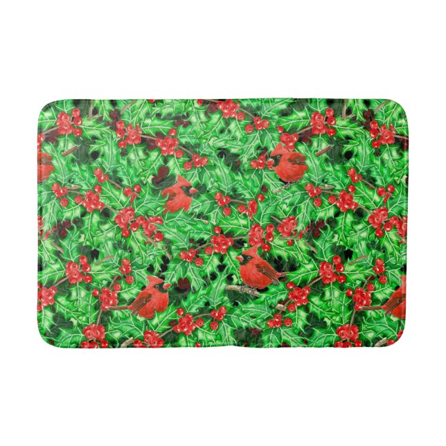 Cardinals and holly berry bath mat (Front)