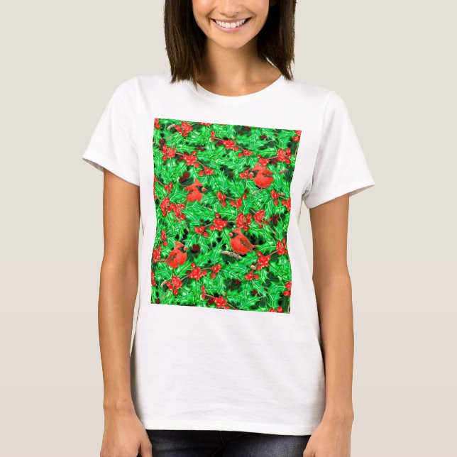 Cardinals and holly berry T-Shirt (Front)