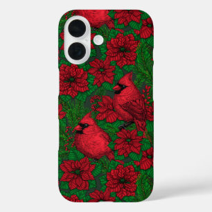 Cardinals and poinsettia for Christmas iPhone 16 Case