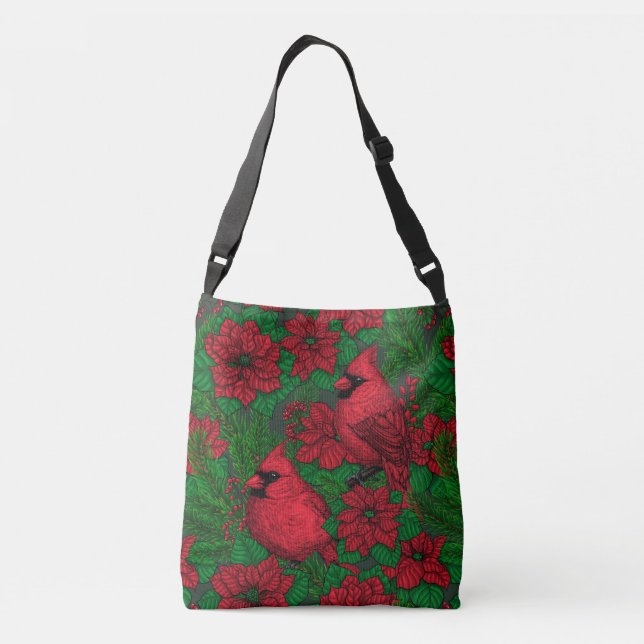 Cardinals and poinsettia for Christmas Crossbody Bag (Back)