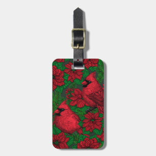 Cardinals and poinsettia for Christmas Luggage Tag