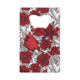 Cardinals and poinsettia in red and white