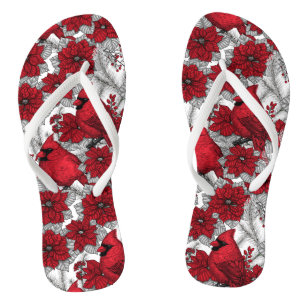 Cardinals and poinsettia in red and white jandals