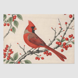 Cardinals and Red Berries Decoupage Tissue Paper