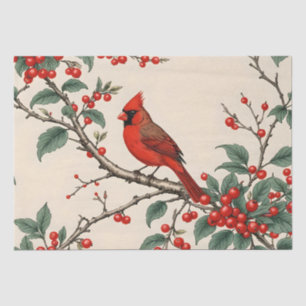 Cardinals and Red Berries Decoupage Tissue Paper