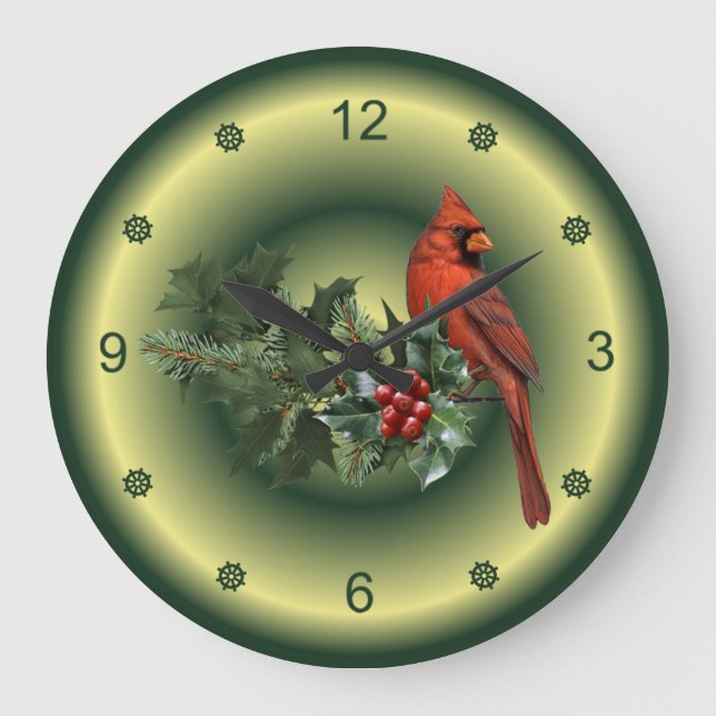 Cardinals Appear When Angels Are Near ~ Christmas~ Large Clock (Front)