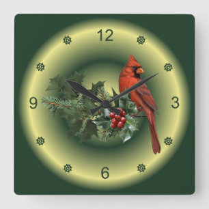 Cardinals Appear When Angels Are Near ~ Christmas~ Square Wall Clock