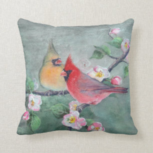 CARDINALS & APPLE BLOSSOMS by SHARON SHARPE Cushion