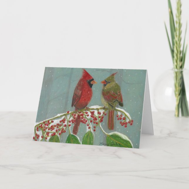 Cardinals by Autistic Artist Marcy Deutsch Holiday Card (Front)