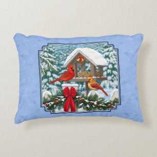 Cardinals Christmas Feast Blue Decorative Cushion