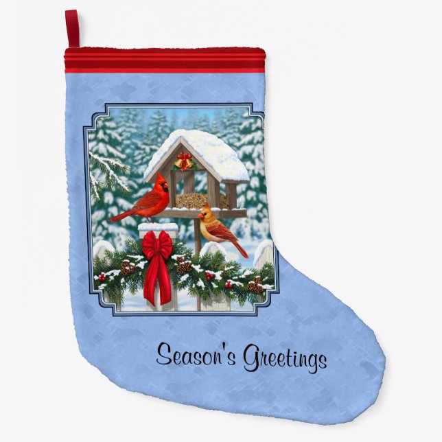Cardinals Christmas Feast Blue Large Christmas Stocking (Front)