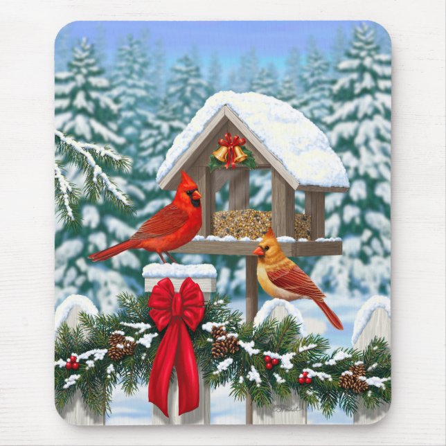 Cardinals Christmas Feast Blue Mouse Pad (Front)