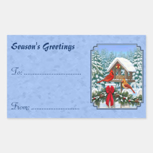 Cardinals Christmas Feast Blue Rectangular Sticker