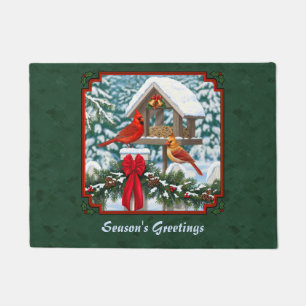 Cardinals Christmas Feast Green Doormat
