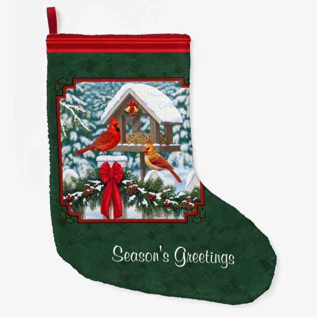 Cardinals Christmas Feast Green Large Christmas Stocking (Front)