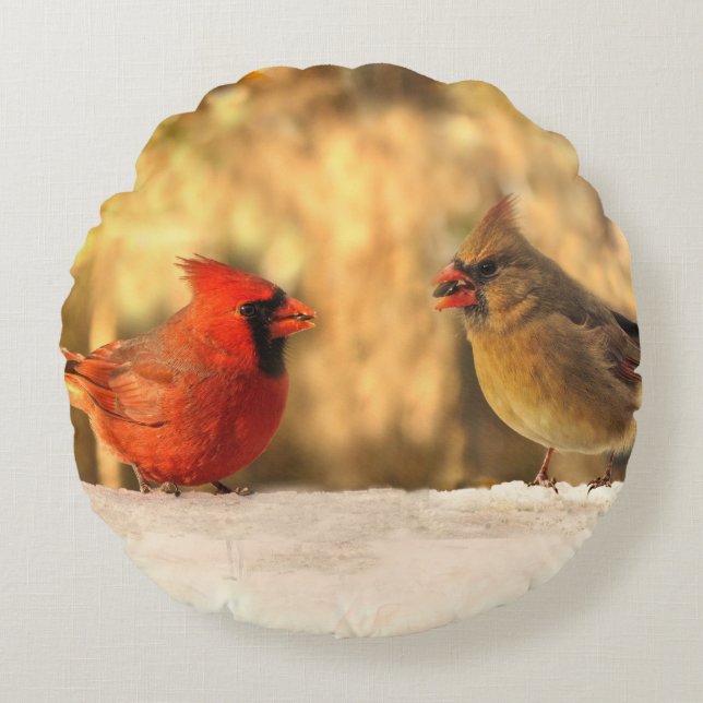 Cardinals in Autumn Round Pillow (Front)