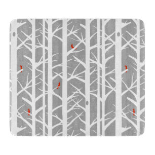 Cardinals in the Birch Trees in Light Grey Cutting Board