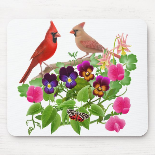 Cardinals in the Garden Mousepad (Front)