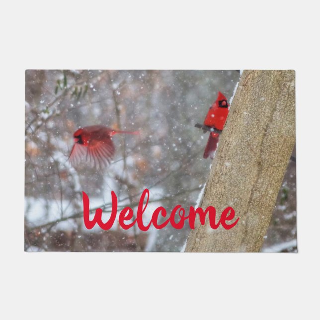Cardinals in the Snow Doormat (Front)