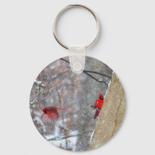 Cardinals in the Snow Key Ring