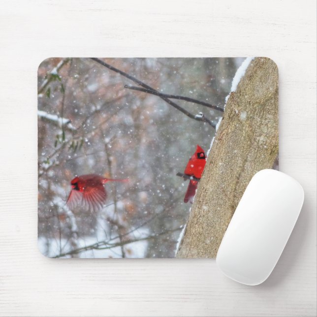Cardinals in the Snow Mouse Pad (With Mouse)