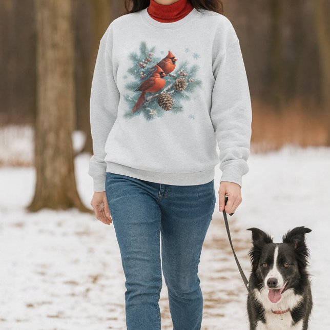 Cardinals in the Snow Winter Wildlife  Sweatshirt (Winter Cardinal Red Bird Sweatshirt. Cozy and Warm, perfect 2nd layer for a cold day. )