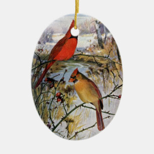 Cardinals in Winter Ceramic Tree Decoration