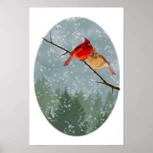 Cardinals in Winter Poster