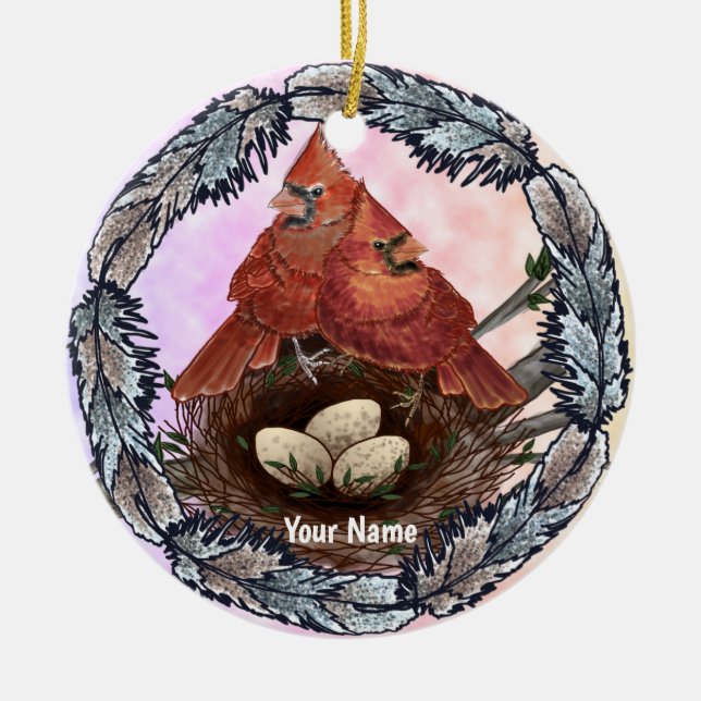 Cardinals Nest  Ceramic Tree Decoration (Front)