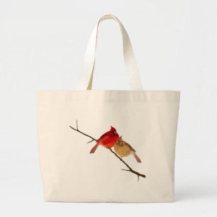 cardinals on a branch large tote bag