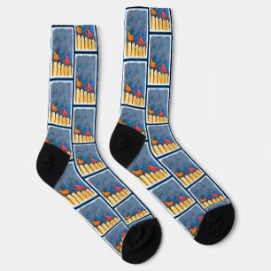 Cardinals on Fence in Winter Painting Original Art Socks