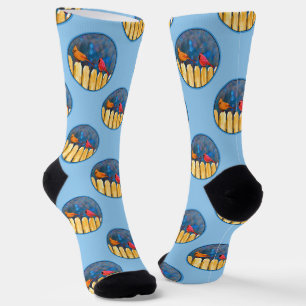 Cardinals on Fence in Winter Painting Original Art Socks