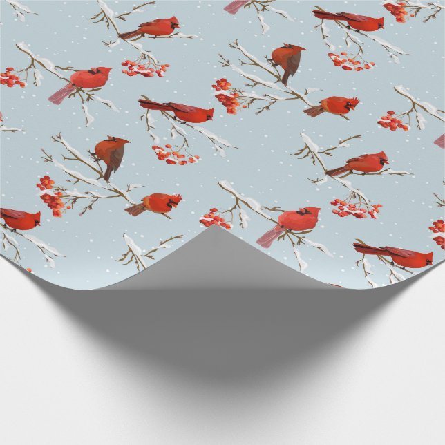 Cardinals on Snow covered branches  Wrapping Paper (Corner)