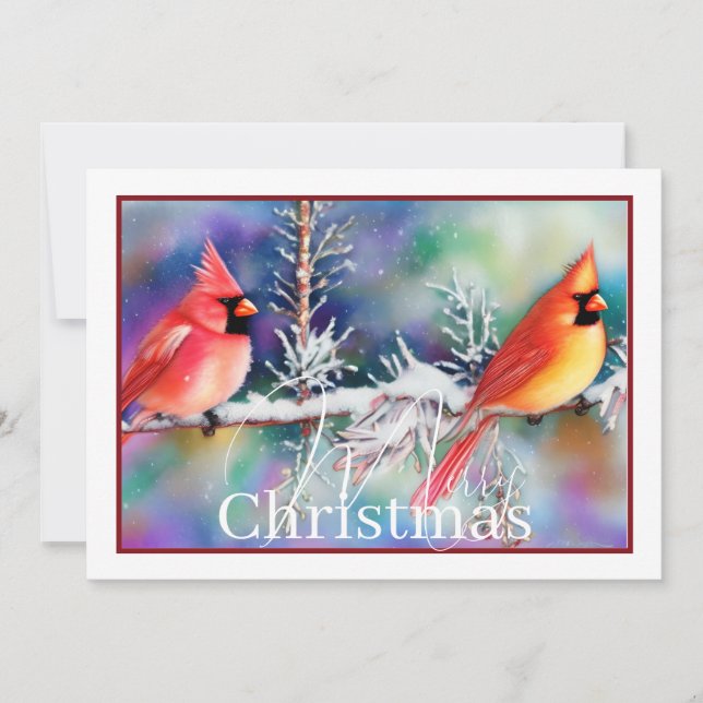 Cardinals on snowy branch budget Christmas Holiday Card (Front)