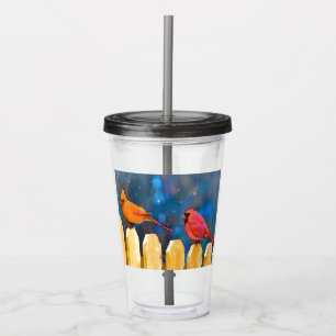 Cardinals on the Fence Painting - Original Art Acrylic Tumbler