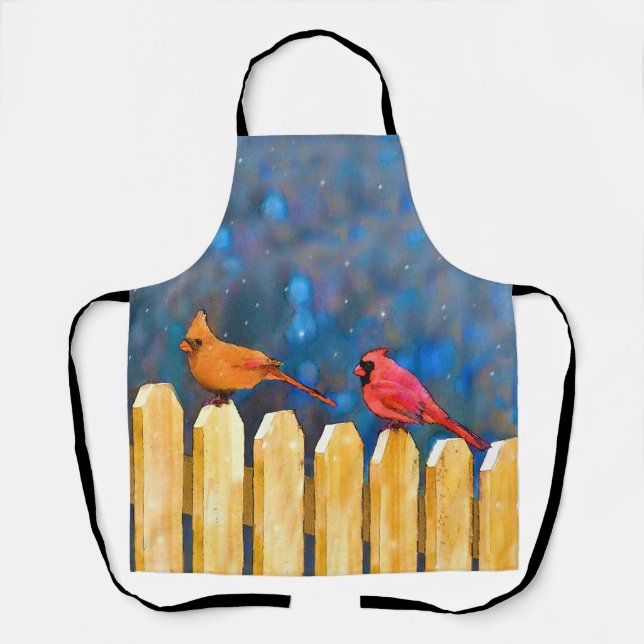 Cardinals on the Fence Painting - Original Art Apron (Front)