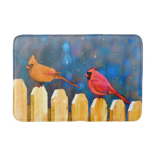 Cardinals on the Fence Painting - Original Art Bath Mat