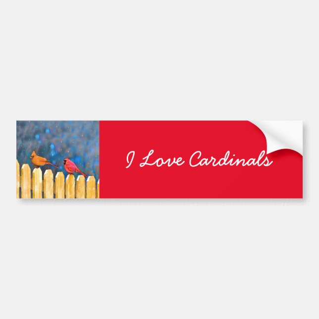 Cardinals on the Fence Painting - Original Art Bumper Sticker (Front)