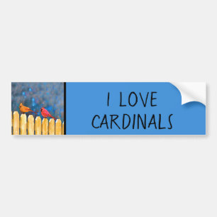 Cardinals on the Fence Painting - Original Art Bumper Sticker