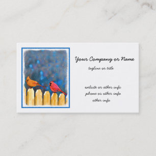 Cardinals on the Fence Painting - Original Art Business Card