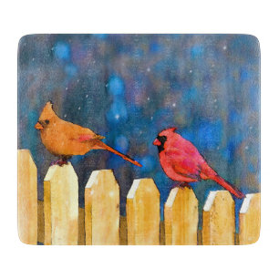 Cardinals on the Fence Painting - Original Art Cutting Board